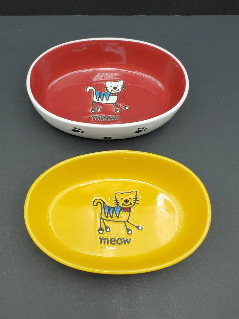 Petrageous Silly Kitty Oval Ceramic Cat Bowls Feeding Dishes Food & Water Bowls